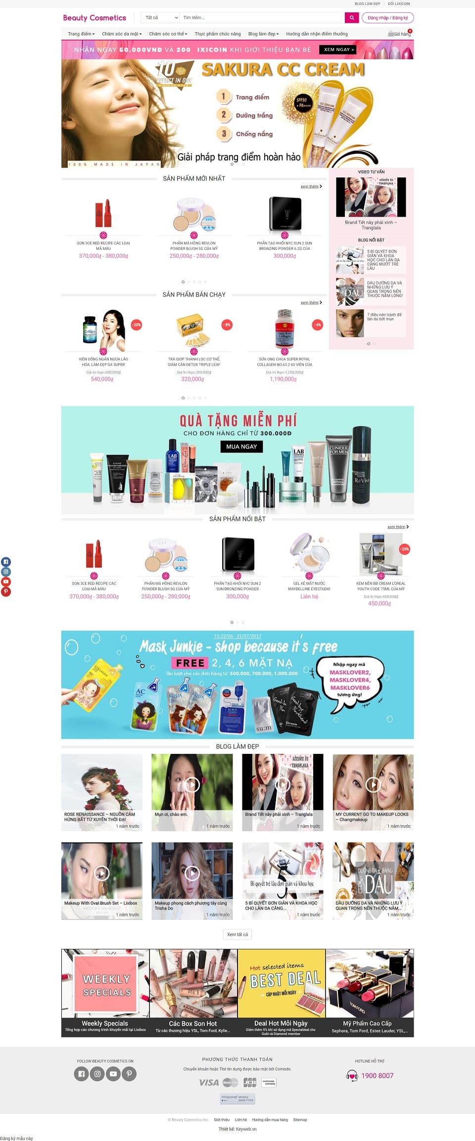 Mẫu website shop mỹ phẩm Beauty Cosmetics